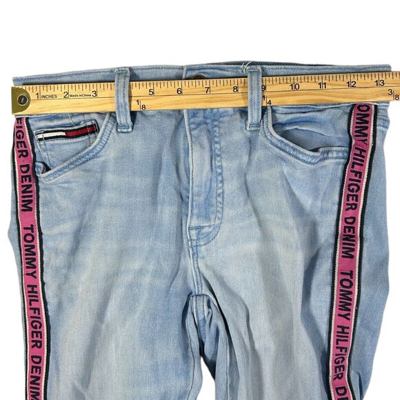 Tommy Hilfiger Womens Sz 0 Pockets Pink Striped Skinny Legging Denim Blue Jeans - Picture 9 of 10